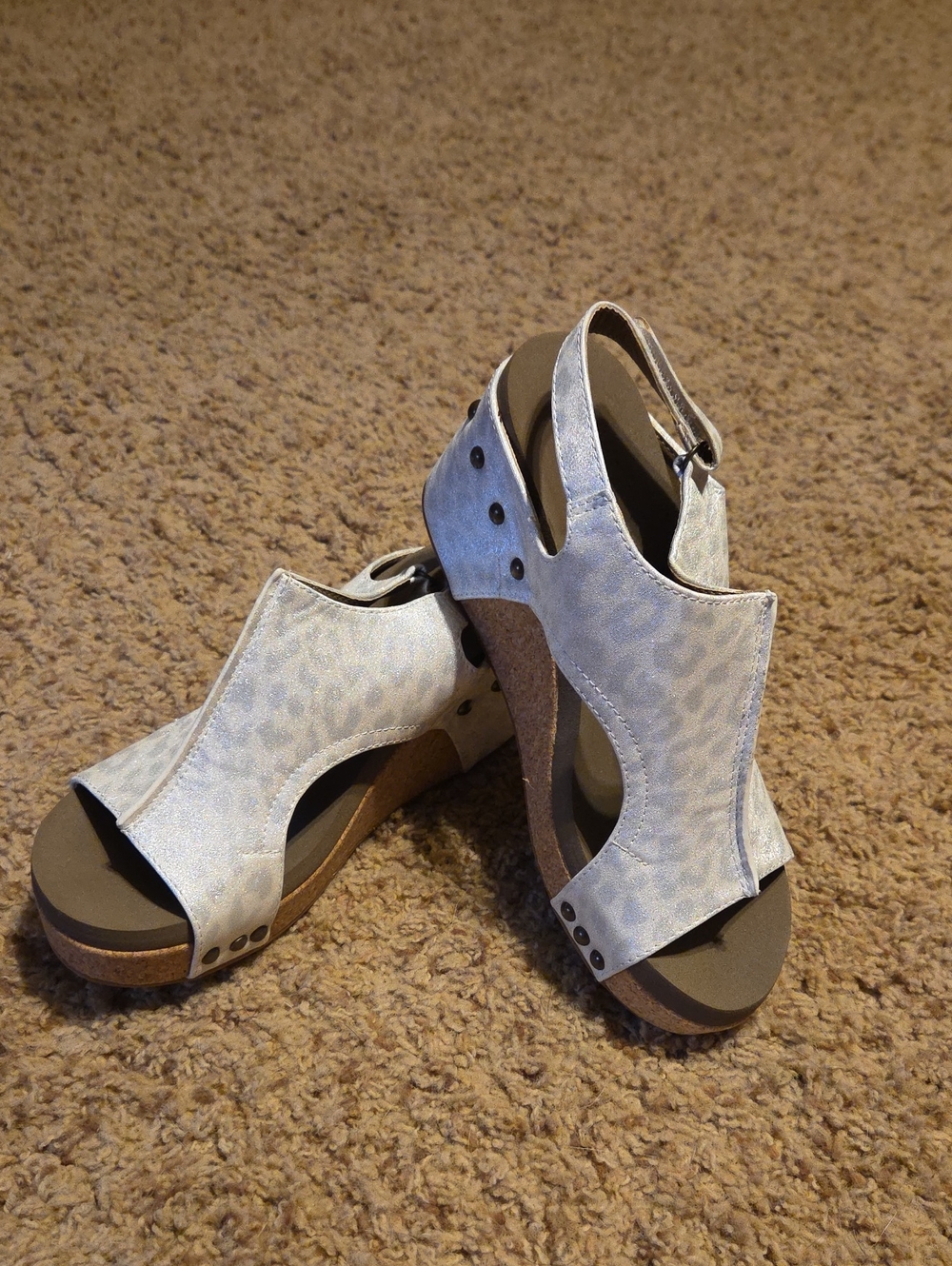Boutique By Corkys Silver Animal-Print Wedge Sandals